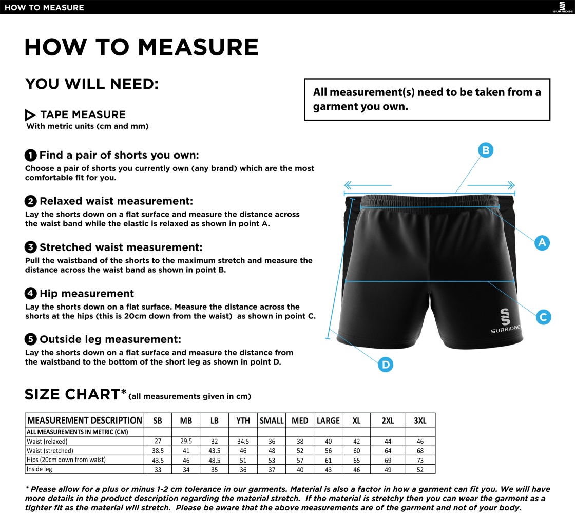 Lincoln Students Union - Performance Gym Short - Unisex Fit - Size Guide