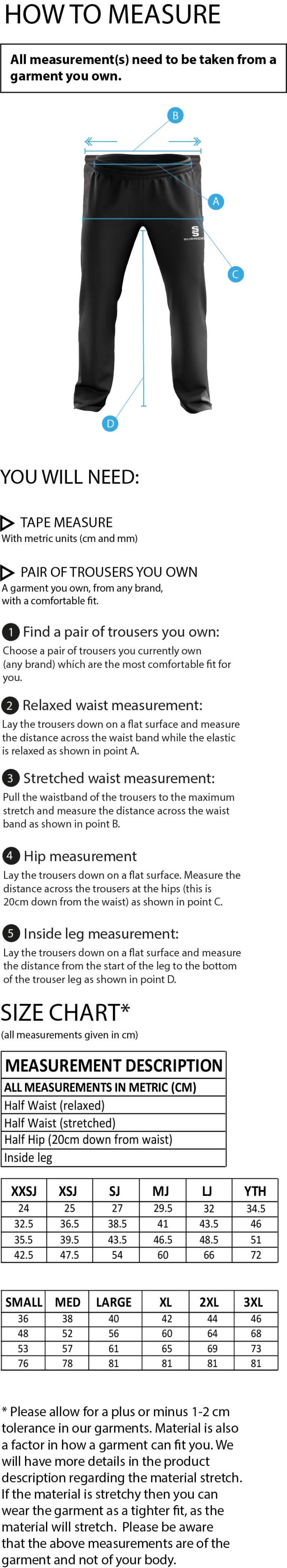 Dance - Dual Poplin Track Pant with Lycra - Unisex Fit - Size Guide