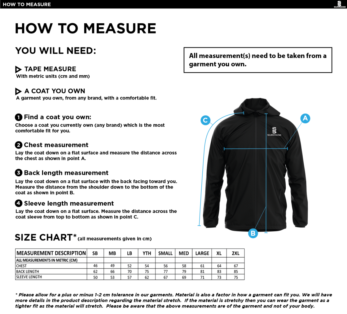 Trampolining - Dual Elite 1/4 Zip Hoody / Rain Jacket - Unisex Fit - Size Guide