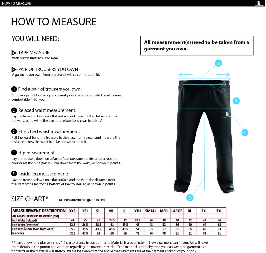 Dance - Dual Poplin Track Pant with Lycra - Unisex Fit - Size Guide