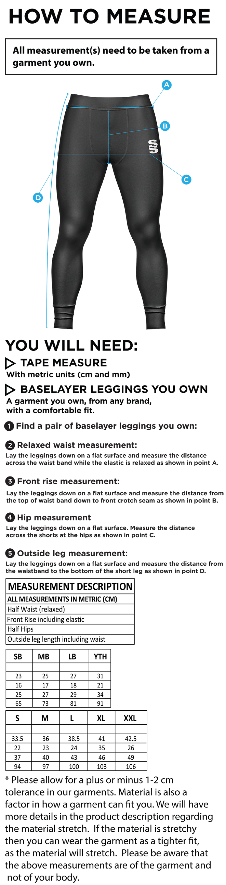 Lincoln Students Union - Dual Baselayer Legging - Men's Fit - Size Guide