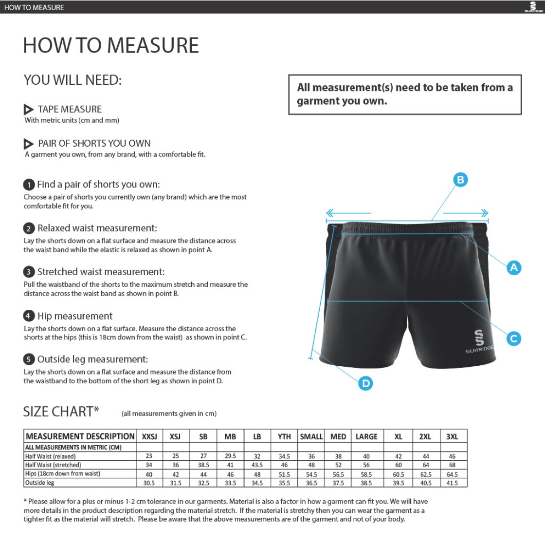 Rugby Union - Premier Rugby Short - Navy - Size Guide