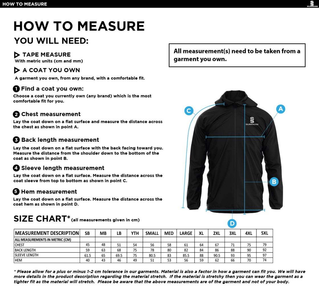 Trampolining - Dual Full Zip Training Jacket - Unisex Fit - Size Guide