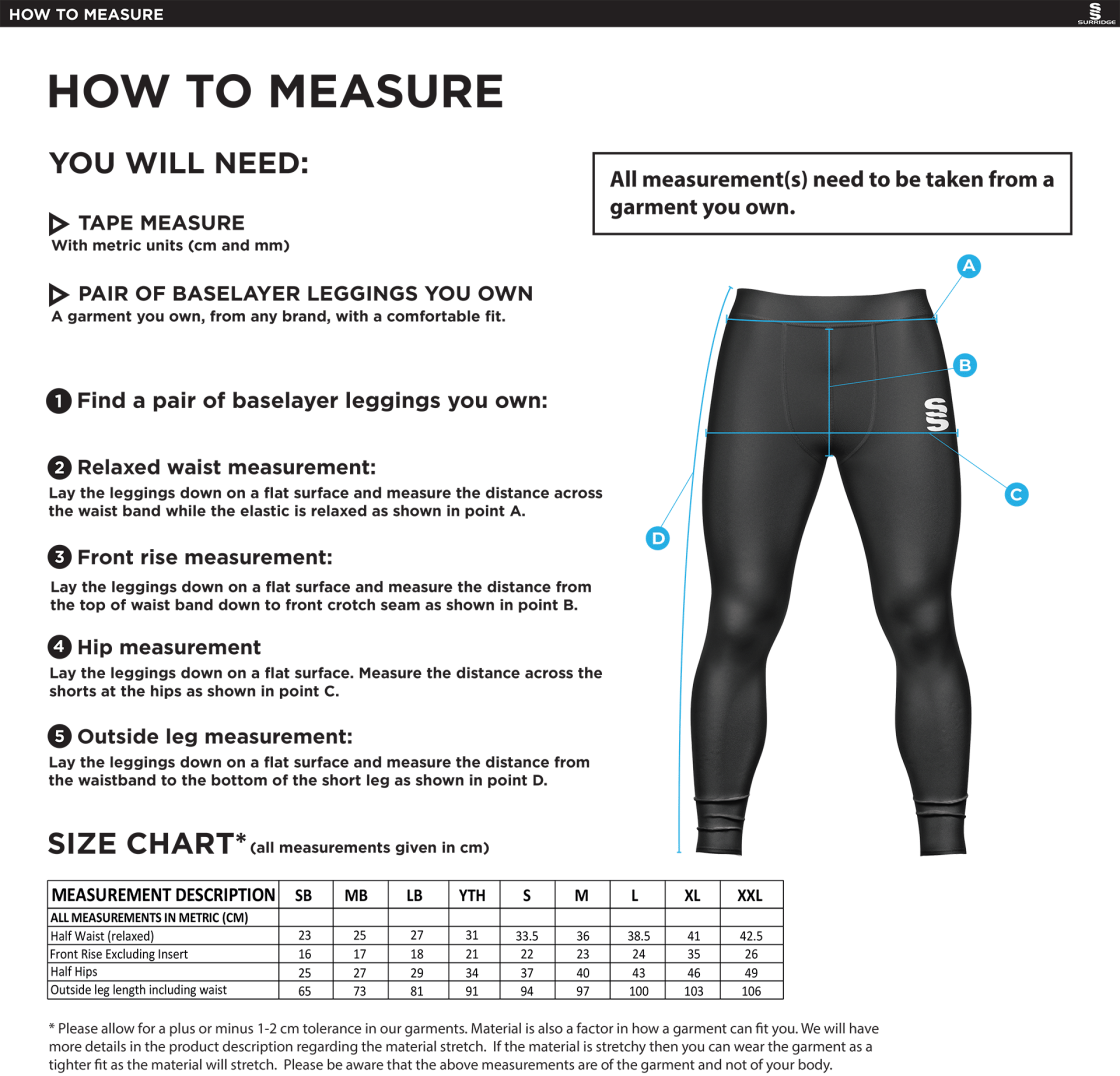 Lincoln Students Union - Dual Baselayer Legging - Men's Fit - Size Guide