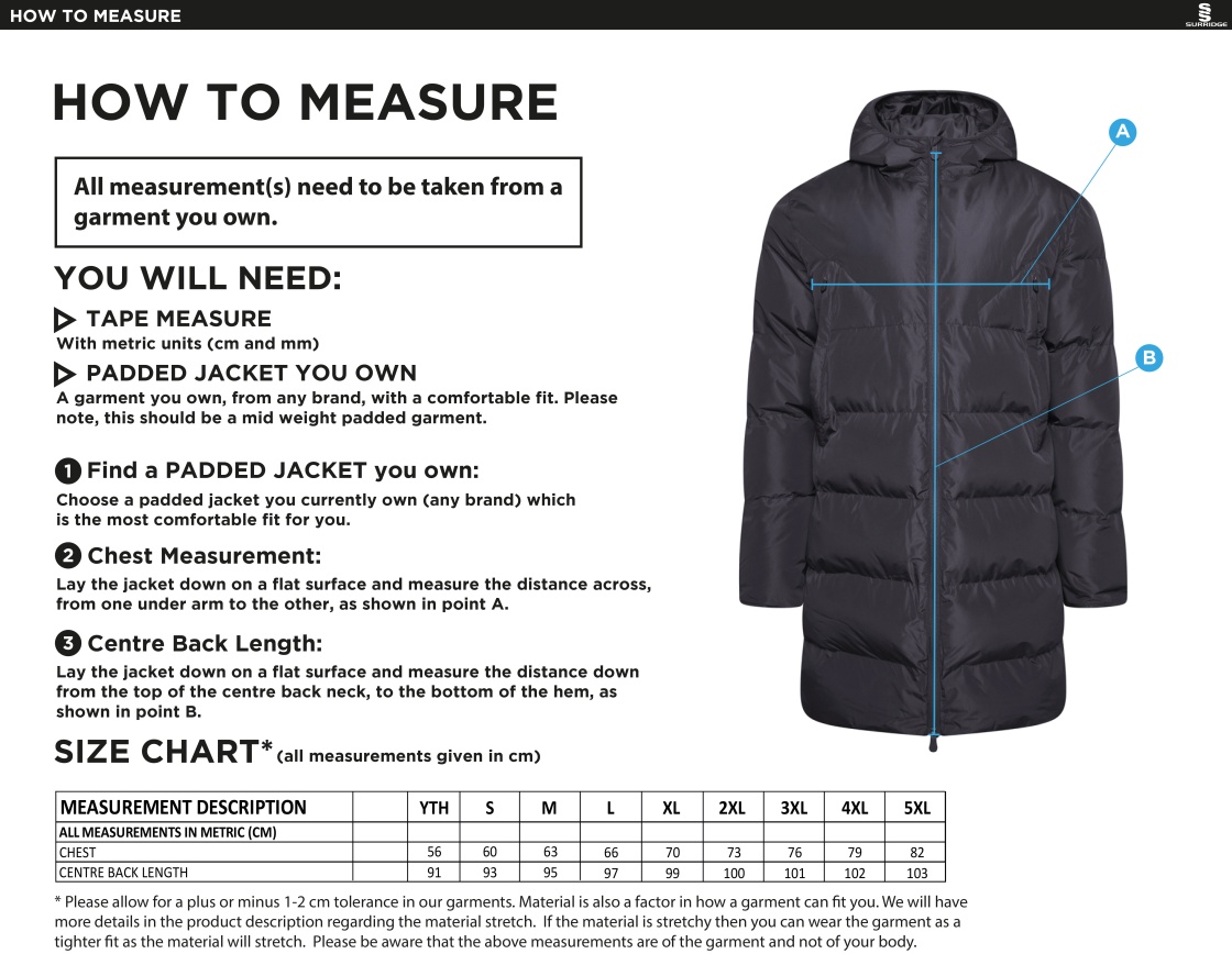 Lincoln Students Union - Full Length Sub Coat - Unisex Fit - Size Guide