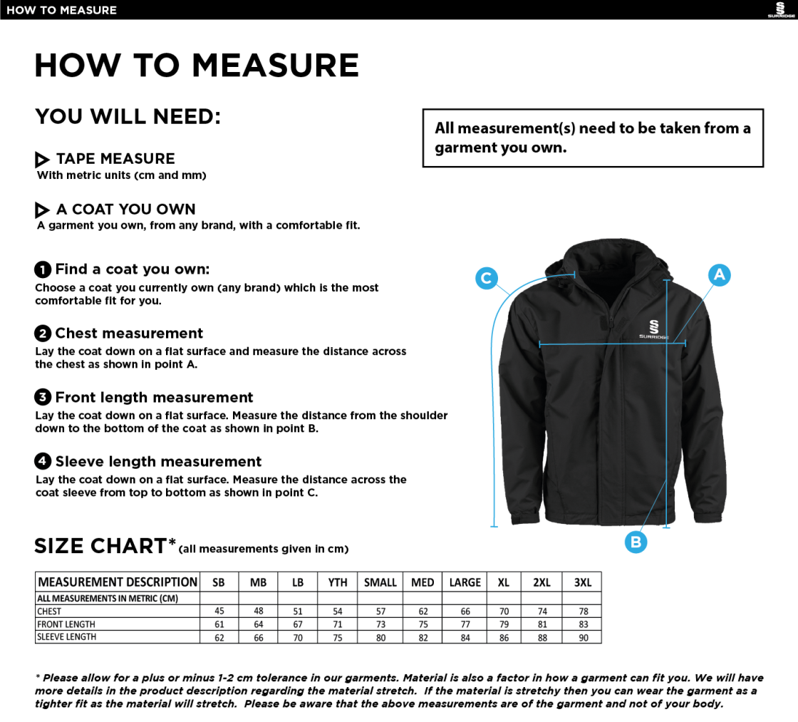 Rowing - Dual Fleece Lined Jacket - Unisex Fit - Size Guide