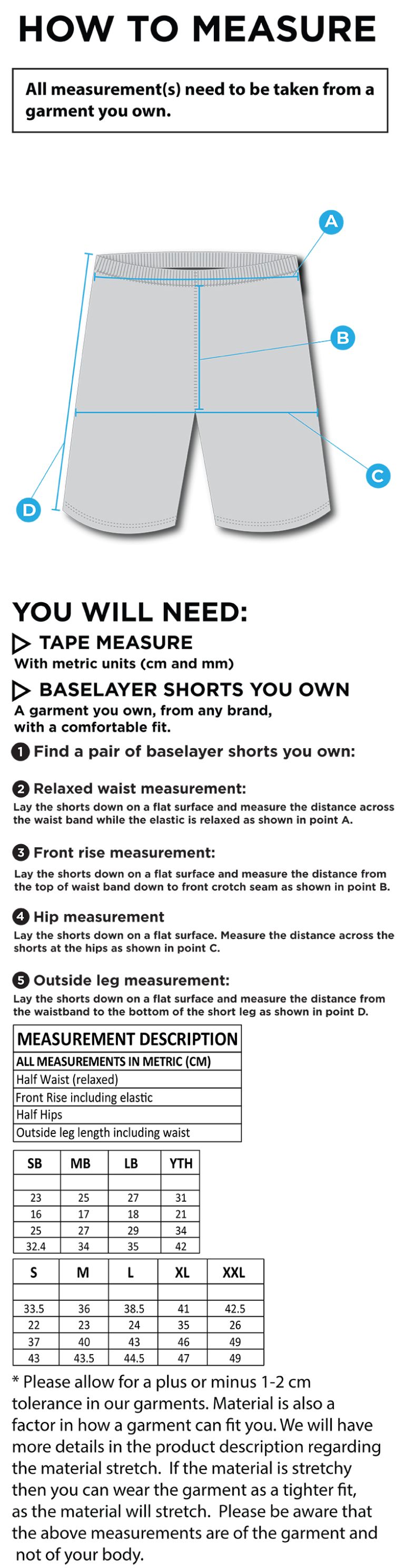 Lincoln Students Union - Dual Baselayer Short - Unisex Fit - Size Guide