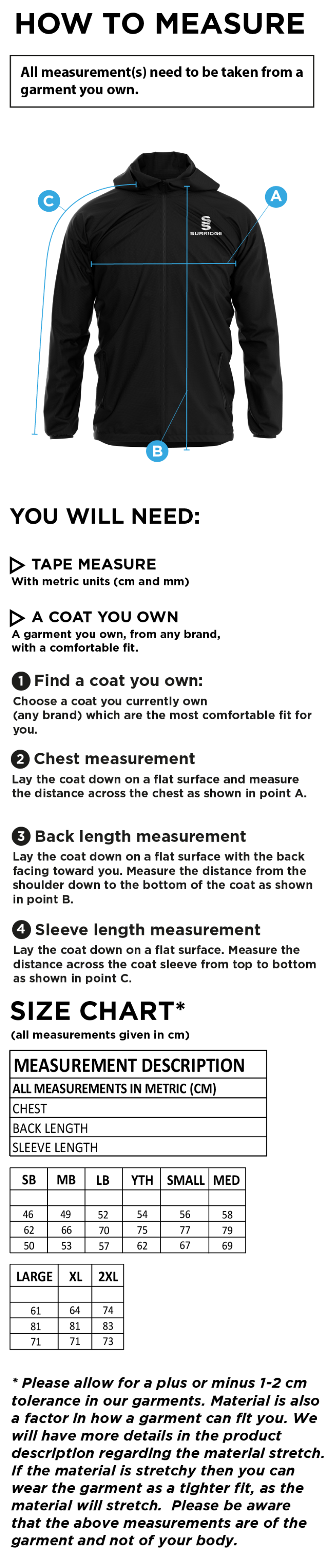 Trampolining - Dual Elite 1/4 Zip Hoody / Rain Jacket - Unisex Fit - Size Guide